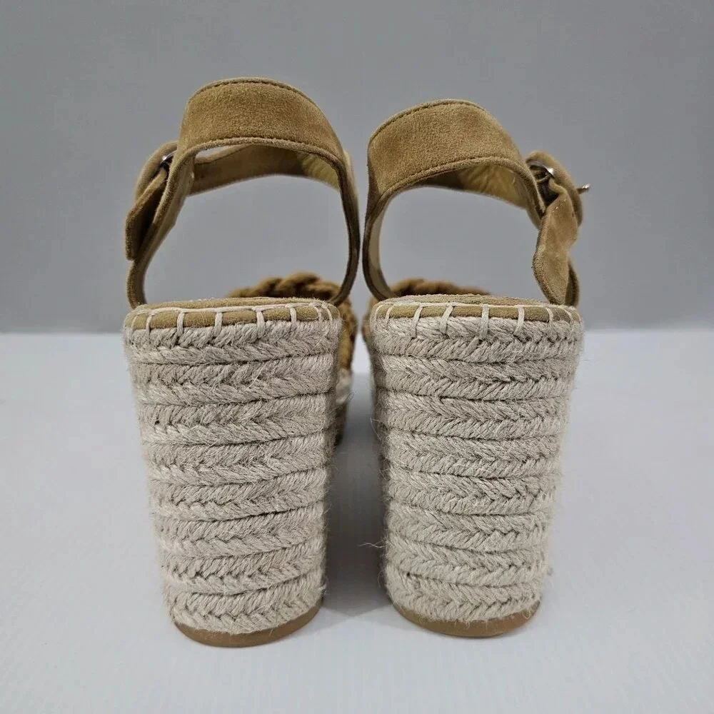 Veronica Beard Reema Espadrille Wedge Sandal Womens 10 Woven Mustard Leather NEW